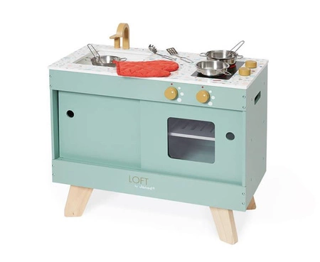 Drewniana kuchnia Loft z dźwiękiem i 8 akcesoriami 3+, Janod