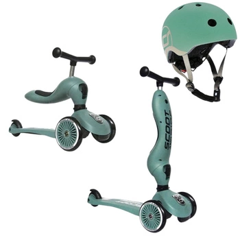 Zestaw SCOOTANDRIDE Highwaykick 1 2w1 Jeździk i hulajnoga 1-5 lat Forest + Kask XXS Forest