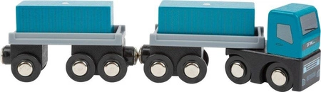 Drewniany zestaw z magnesami i dźwigiem do kolejki Kontenerowiec SFN z nabrzeżem 11378-Small Foot World, kolejki dla dzieci