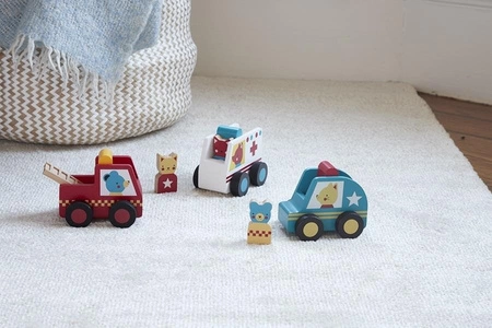 Petit Collage Drewniane Samochody Straż Policja Pogotowie