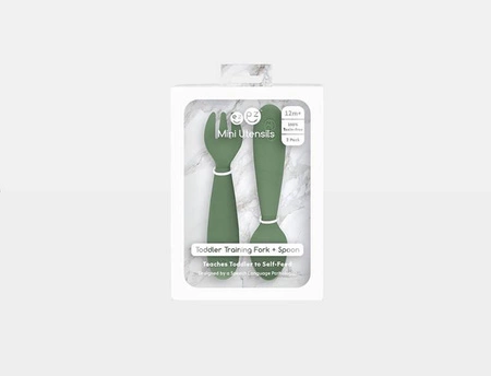 EZPZ Komplet silikonowych sztućców Mini Utensils oliwkowy