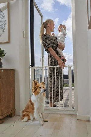 Bramka barierka zabezpieczająca 74-105 cm na schody i drzwi stal dodatkowe panele biała ECOTOYS