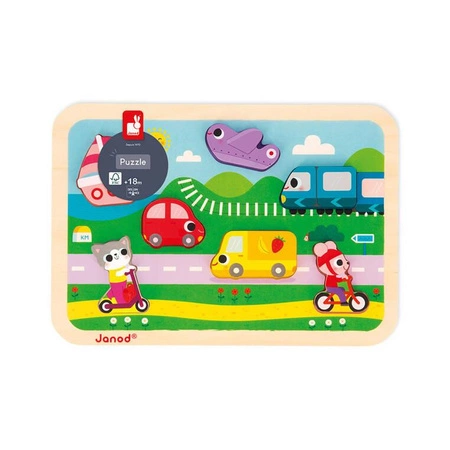 Puzzle drewniane 3D Pojazdy 7 el.,18 m+, Janod