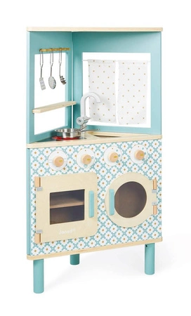 Trójstronna drewniana kuchnia narożna Trio z 5 akcesoriami 3+, Janod