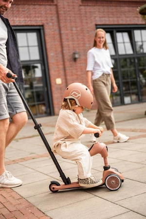 Zestaw SCOOTANDRIDE Highwaykick 1 Push and Go 2w1 Jeździk i hulajnoga z rączką do prowadzenia 1-5 lat Mocha + Kask Rozmiar XXS