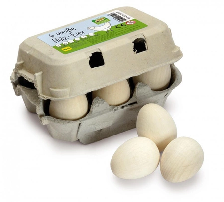 Drewniane białe jajka wytłaczanka 6 sztuk Erzi 17010