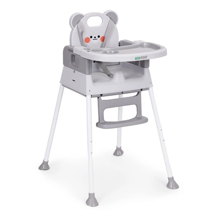 Fotelik krzesełko do karmienia dzieci 3w1 podwójna tacka 5-punktowe pasy szary ECOTOYS