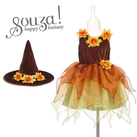 Souza! Kostium sukienka tiulowa z kwiatami i kapelusz czarownica Sabrina 3-4 lata