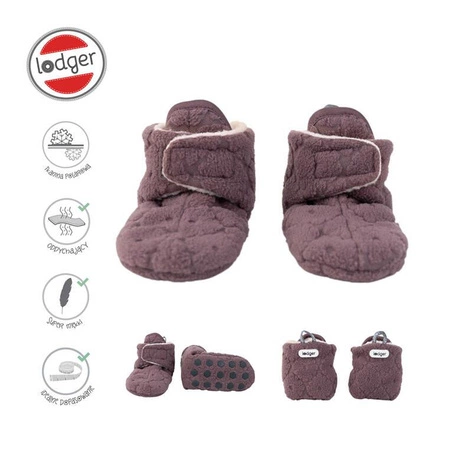 Lodger Polarowe buciki kapcie z antypoślizgową podeszwą wrzosowe Fleece Mauve 12-18 m