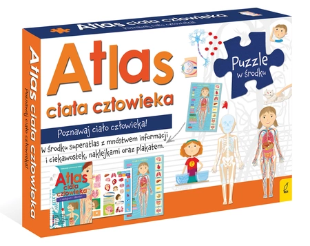 Pakiet atlas ciała człowieka z mapą i puzzlami