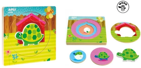 Drewniane puzzle z warstwami Apli Kids - Żółw 2+