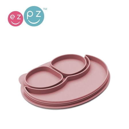 EZPZ Silikonowy talerzyk z podkładką mały 2w1 Mini Mat + pokrywka GRATIS pastelowy róż