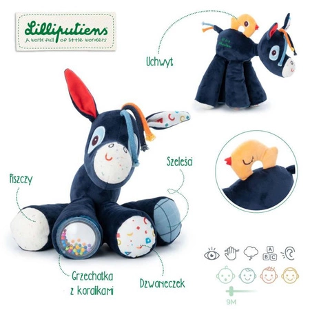 LILLIPUTIENS Przytulanka dźwiękowa galopujący Osiołek Ignace 9 m+