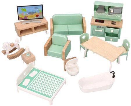 Duży drewniany domek dla lalek z wyposażeniem Adam Toys