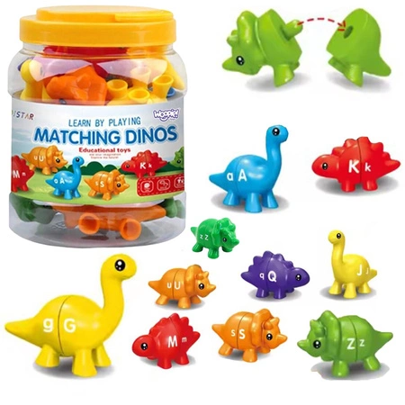 WOOPIE Figurki Montessori Zestaw Edukacyjny Dinozaury do Składania "Dopasuj Literki" 13 el.