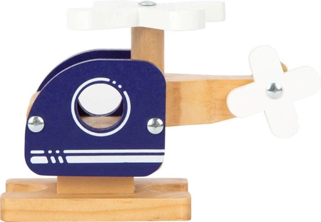 Drewniany granatowy helikopter 12287-Small Foot, samoloty dla dzieci