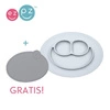 EZPZ Silikonowy talerzyk z podkładką mały 2w1 Mini Mat pastelowa szarość + pokrywka GRATIS szara