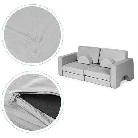 Sofa składana modułowa dla dzieci duża 2 osobowa DIY 8 miękkich poduch - szara ECOTOYS
