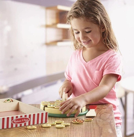Pizza Party drewniana pizza z dodatkami 50533 Melissa & Doug, zabawa w gotowanie