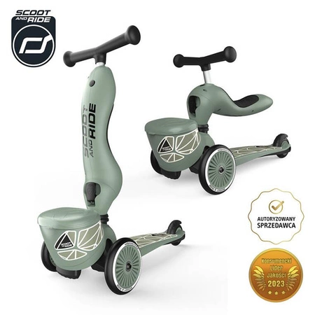 SCOOTANDRIDE Highwaykick 1 Lifestyle 2w1 Jeździk i hulajnoga z zamykanym schowkiem 1-5 lat Green Lines