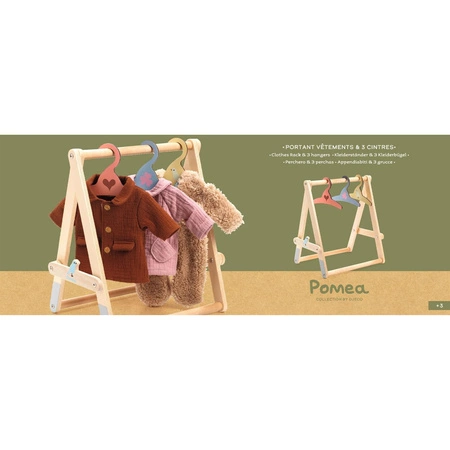 Drewniany stojak i 3 wieszaki na ubranka DJ07861