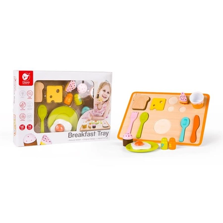 CLASSIC WORLD Drewniane Klocki Ręcznie Robione Układanka Zestaw Śniadaniowy 16 el.