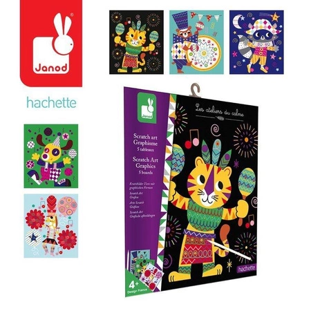 Zestaw kreatywny Do zdrapywania Graficzne zwierzątka 4+, Janod