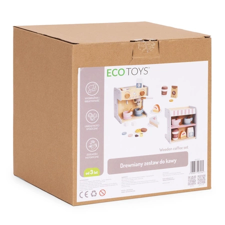 Drewniany ekspres do kawy dla dzieci 2w1 sklepik zestaw baristy 26 akcesoriów ECOTOYS
