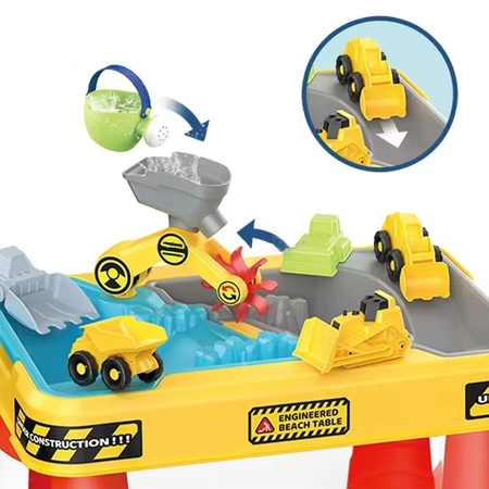 WOOPIE Stolik Wodny 2w1 Piaskownica Plac Budowy + 4 Autka 12el.
