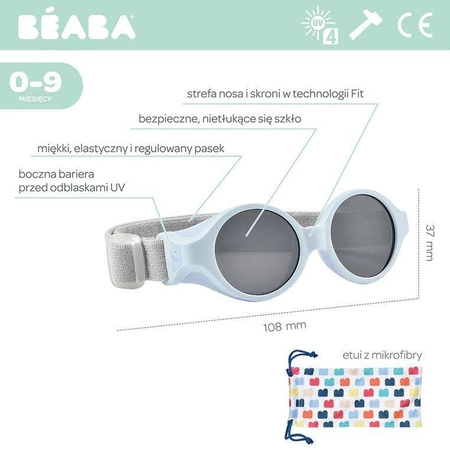 Beaba Okulary przeciwsłoneczne dla dzieci z elastyczną opaską 0-9 miesięcy Pearl blue