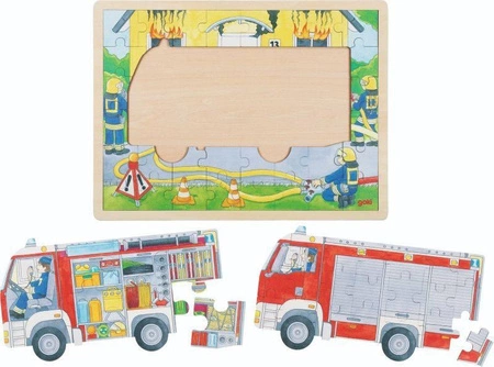 Puzzle warstwowe Straż Pożarna 60 elementów 57416-Goki, zabawki drewniane
