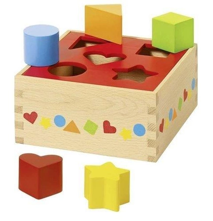 Kostka edukacyjna do sortowania, Czerwone serce, 58580-Goki, zabawki drewniane