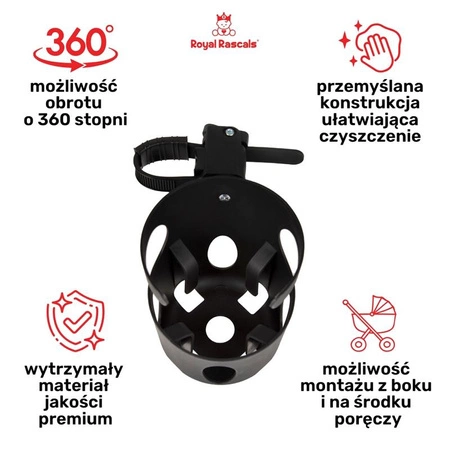 Uniwersalny uchwyt na kubek do wózka dziecięcego czarny 1 szt. Royal Rascals