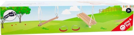 Drewniana huśtawka deska, drążek i koła gimnastyczne 3w1 11908-Small Foot, zabawy w plenerze