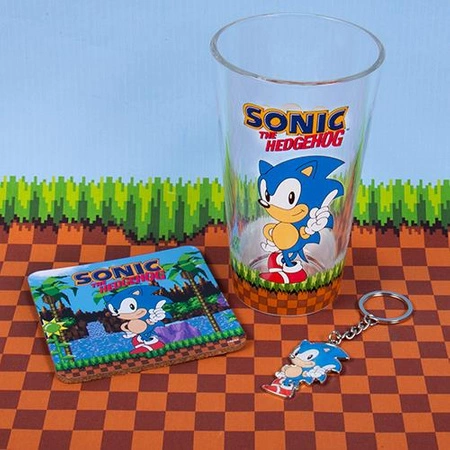 Zestaw prezentowy Sonic the Hedgehog: szklanka, podkładka, brelok