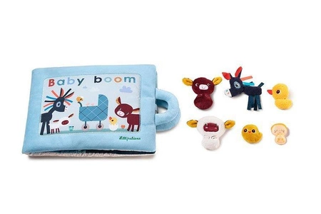 LILLIPUTIENS Miękka książeczka aktywizująca z mini - przytulankami „Baby boom” Farma 18 m+