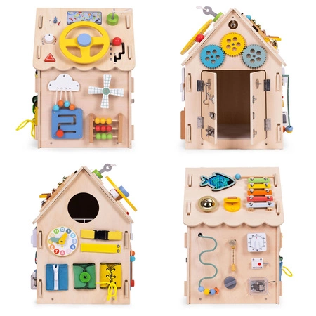 Drewniany domek manipulacyjny dla dzieci panel edukacyjny XXL 30 elementów