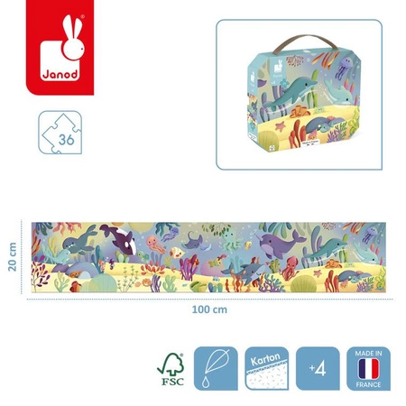 Janod Puzzle panoramiczne w walizce Morskie stworzenia 36 elementów 4+ Made in France