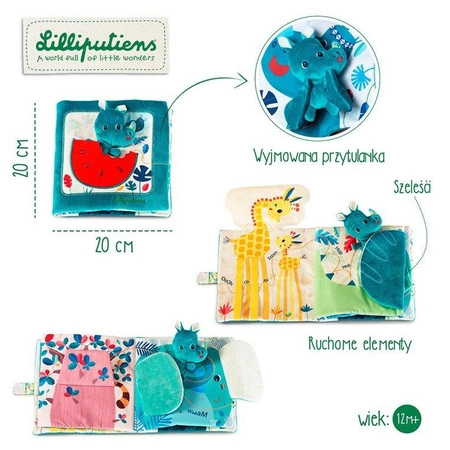 LILLIPUTIENS Książeczka z mini-przytulanką wielofunkcyjna "Tato, gdzie jesteś?" Nosorożec Marius 12 m+