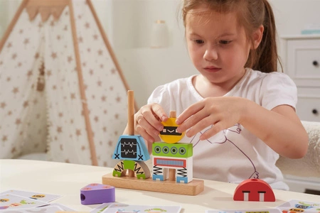 VIGA Układanka Piramidka Roboty + Wzory 8 el.