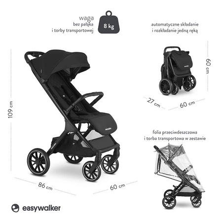 Easywalker Jackey XL Przestronny, samoskładający się wózek spacerowy z kołami XL Shadow Black