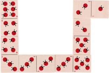 Domino dla dzieci w skrzyneczce z motywem biedronek, 56716-goki, gry drewniane