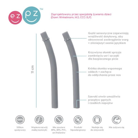 EZPZ Silikonowa miseczka z podkładką 2w1 Mini Bowl + GRATIS silikonowy kubeczek Mini Cup 120ml z 2 słomkami szary