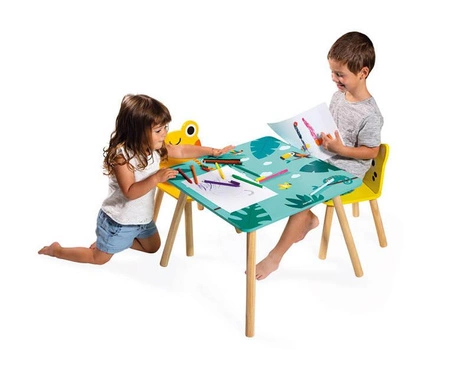 Zestaw drewnianych mebelków stolik i 2 krzesła Tropik 3+, Janod