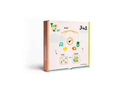 Yumi Yay - 3w1: karuzela nad łóżeczko, drewniane zabawki, układanka