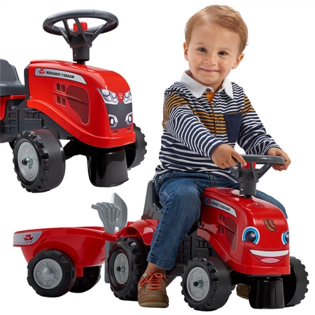 FALK Traktorek Baby Massey Ferguson Czerwony z Przyczepką + akc. Od 1 roku