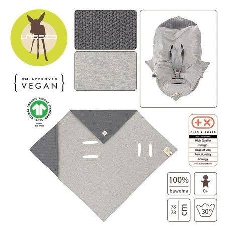 Lassig Dziergany kocyk z kapturkiem do fotelika niemowlęcego 78 x 78 cm Cozy Home antracytowy