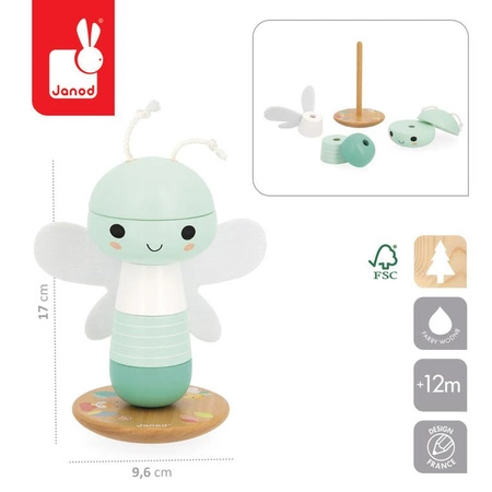 Janod Układanka piramida drewniana Ważka Pure 12 m+