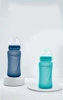 Szklana butelka ze smoczkiem M reagująca na temperaturę, 240 ml, borówkowa, Everyday Baby