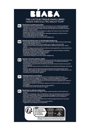 Beaba Laktator elektryczny bezprzewodowy muszlowy Hands-Free 180 ml Night Blue